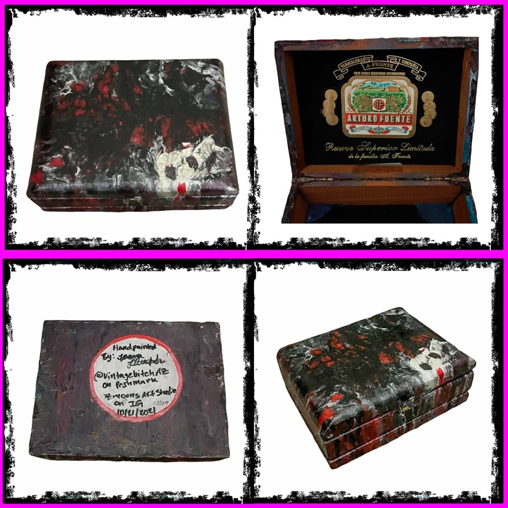 New Artisan Hand Painted By Me Gothic Poured Vintage Cigar Box By Arturo Fuente - Picture 5 of 15